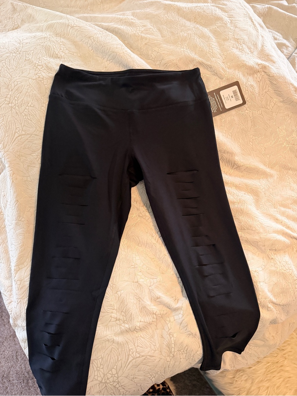 90 Degree By Reflex Black Capri Leggings with Distressed Slits